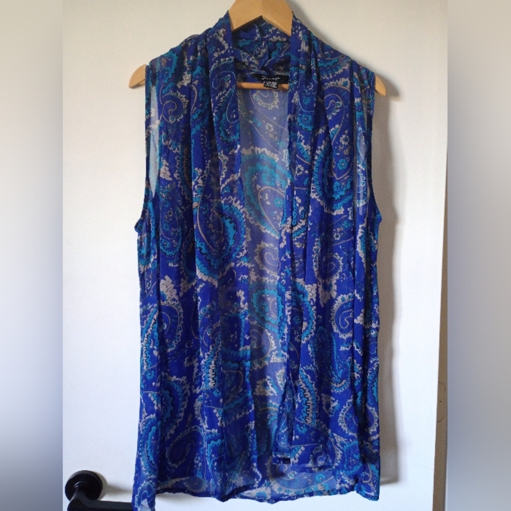 Zurry Blue Paisley Sheer Kimono Vest OS